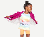 Girl wearing Primary - Sustainable Raincoat - Raspberry - Available at www.tenlittle.com