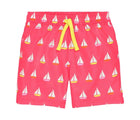 Front view of Primary Swim Trunks - Under the Sea - Bright Azalea Sailboats. Available at www.tenlittle.com