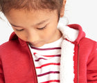 Child wearing Primary - Teddy Fleece-Lined Zip Hoodie - Heather Cherry - Available at www.tenlittle.com