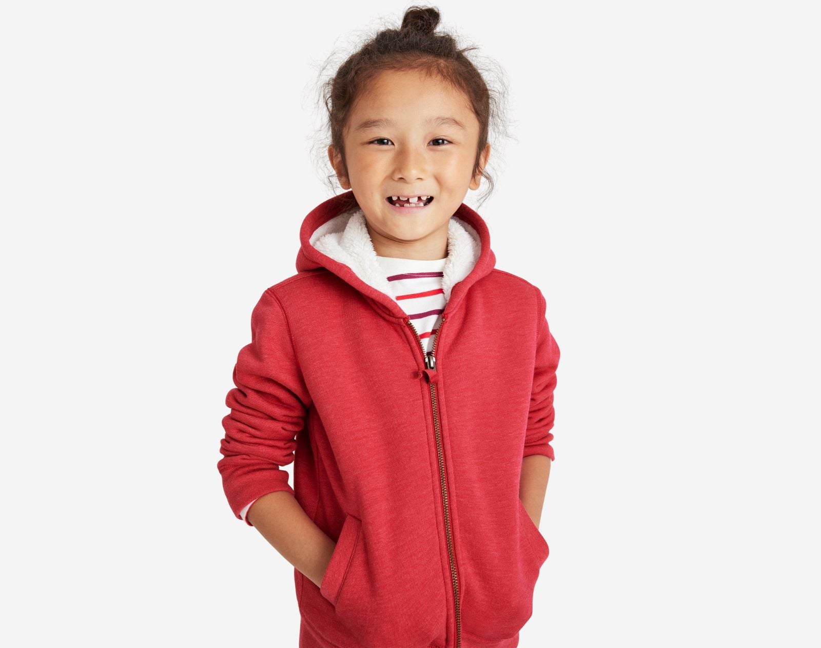 Child wearing Primary - Teddy Fleece-Lined Zip Hoodie - Heather Cherry - Available at www.tenlittle.com