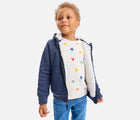 Child wearing Primary - Teddy Fleece-Lined Zip Hoodie - Heather Navy - Available at www.tenlittle.com