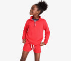 Child wearing Primary Track Shorts - Strawberry. Available at www.tenlittle.com