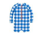 Primary Baby One-Piece Rash Guard in Blueberry Gingham. Available from www.tenlittle.com 