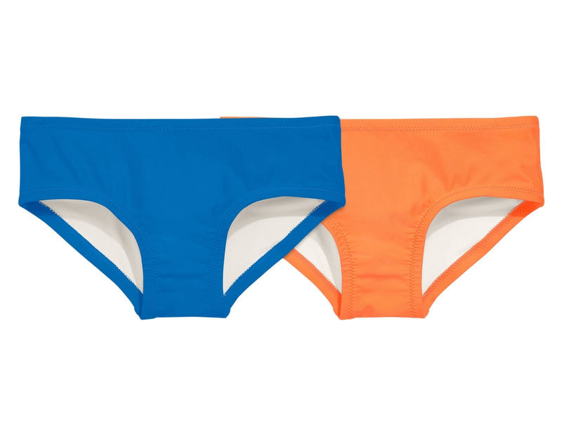 Primary Bikini Bottoms - 2 Pack in Blueberry and Cantaloupe. Available from www.tenlittle.com