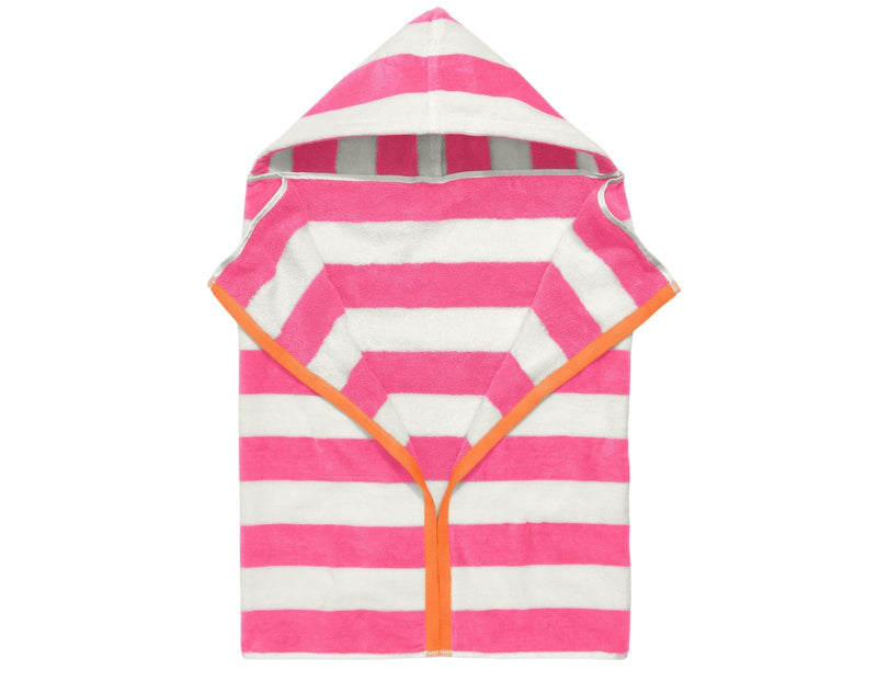 Primary Hooded Towel in Bubblegum Stripe. Available from www.tenlittle.com