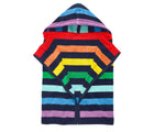 Primary Hooded Towel in Navy Rainbow Stripe. Available from www.tenlittle.com