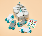 Ten Little Everyday Originals Bundle - White Shoes, 4 Pack Socks and Stickers Dino - Available at www.tenlittle.com