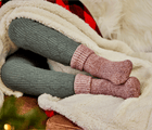 Girl Wearing Ten Little Cozy Socks Rust - Available at www.tenlittle.com
