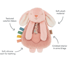 Soft Plush Bunny - Textured Colorful Ribbon - Soft Silicone heart for teething - Crinkled Interior in arms and legs - Ten Little Baby Essentials Bunny Plush - Available at www.tenlittle.com