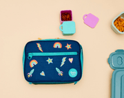 Ten Little Insulated Recycled Lunch Box decorated with stickers - Navy & Green. Available at www.tenlittle.com