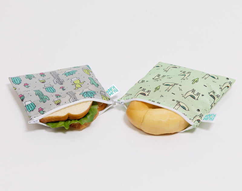 Bumkins Small Reusable Snack Bag 2-Pack, Bird Park/Urban Bird