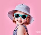 Child Wearing Ten Little Aqua Sunglasses and Ten Little Cotton Bucket Hat Gray - Available at www.tenlittle.com