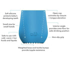 Features of ezpz Tiny Cup in blue. Available at www.tenlittle.com