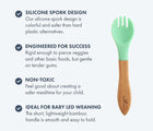 Feature call-outs of Avanchy Bamboo & Silicone Forks. Available from tenlittle.com