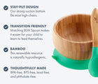 Feature call-outs on Avanchy Bamboo Suction Bowl & Spoon. Available from tenlittle.com