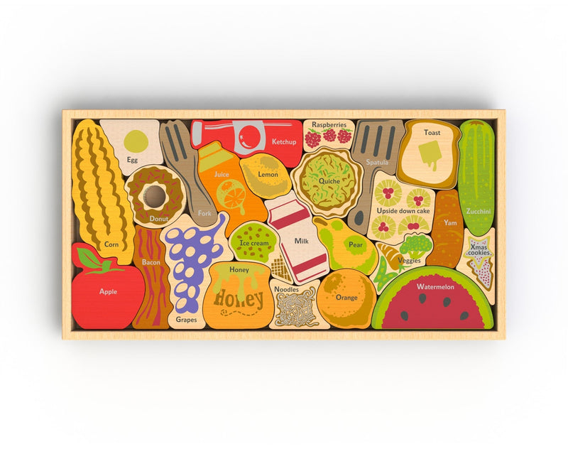 Beginagain Wooden Alphabites Food Puzzle and Playset