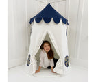 Child Inside Domestic Objects Tower Tent in Navy Blue. Available from tenlittle.com