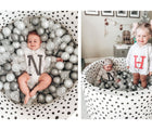 Two views of children playing in Little Big Playroom Ball Pit Set in boho polka dot on ivory. Available from tenlittle.com