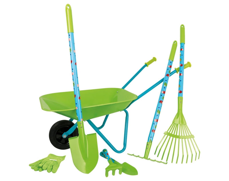 Small Foot Gardening Wheelbarrow and Toolset. Available from tenlittle.com