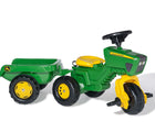 Kettler John Deere 3-wheeled pedal tractor with trailer. Available from www.tenlittle.com.
