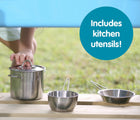 Stainless steel pots and pans from TP Toys Outdoor Mud Kitchen. Available from tenlittle.com