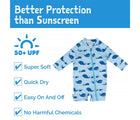 Features of Jan & Jul Long Sleeve UV Sun Suit in Whale. Available from tenlittle.com
