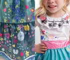 Two views of child wearing Little Adventures Miracle Princess Costume. Available from tenlittle.com