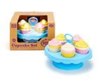 Green Toys 100% Recycled Pretend Cupcake Set and view of  it inside packaging. Available from tenlittle.com