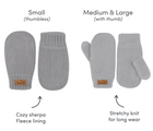 Spec features of Spec features of Jan & Jul Knit Mittens in gray. Available from tenlittle.com