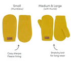 Spec features of Jan & Jul Knit Mittens in mustard. Available from tenlittle.com