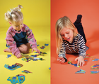 Two views of children playing with Floss & Rock Construction Progressive Puzzle (4 pack) - 3-8 Pieces. Available from tenlittle.com