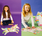 Two views of children playing with Floss & Rock Rainbow Unicorn Puzzle - 40 Pieces. Available from tenlittle.com